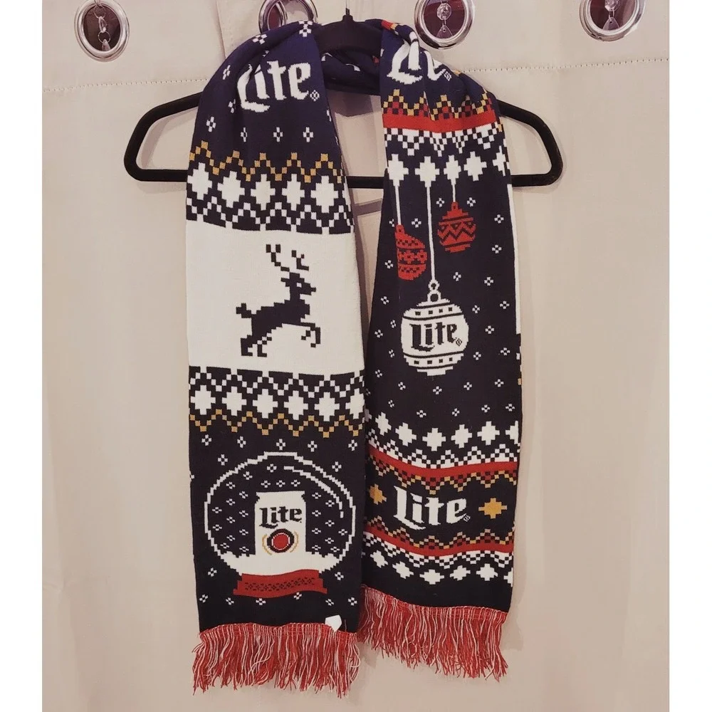 Miller Lite Scarf Ugly Christmas Reversible Winter Knit Holiday Beer 17300x